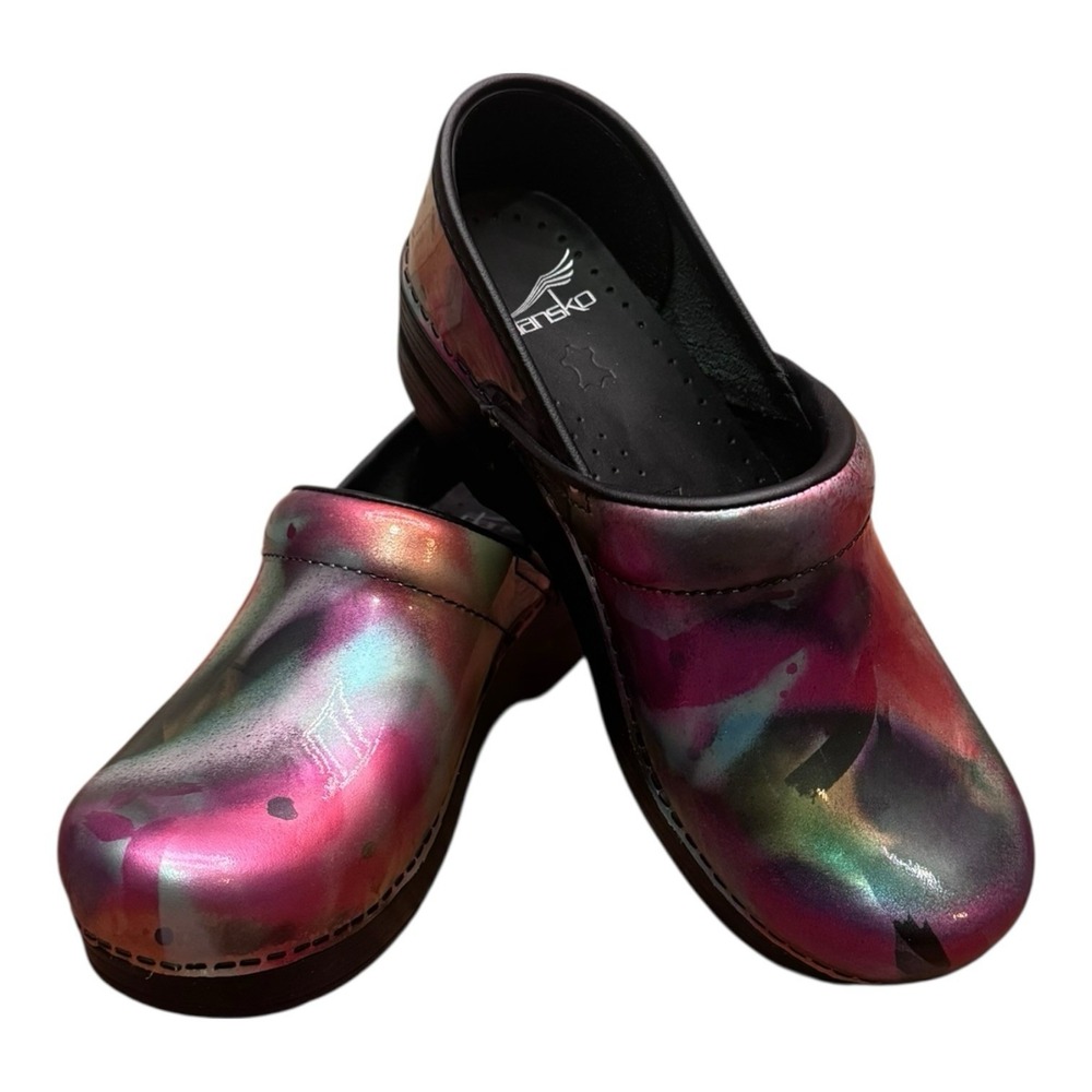 Dansko Professional Multi Color Iridescent Abstract Leather Clogs EU 37 US 6.5-7